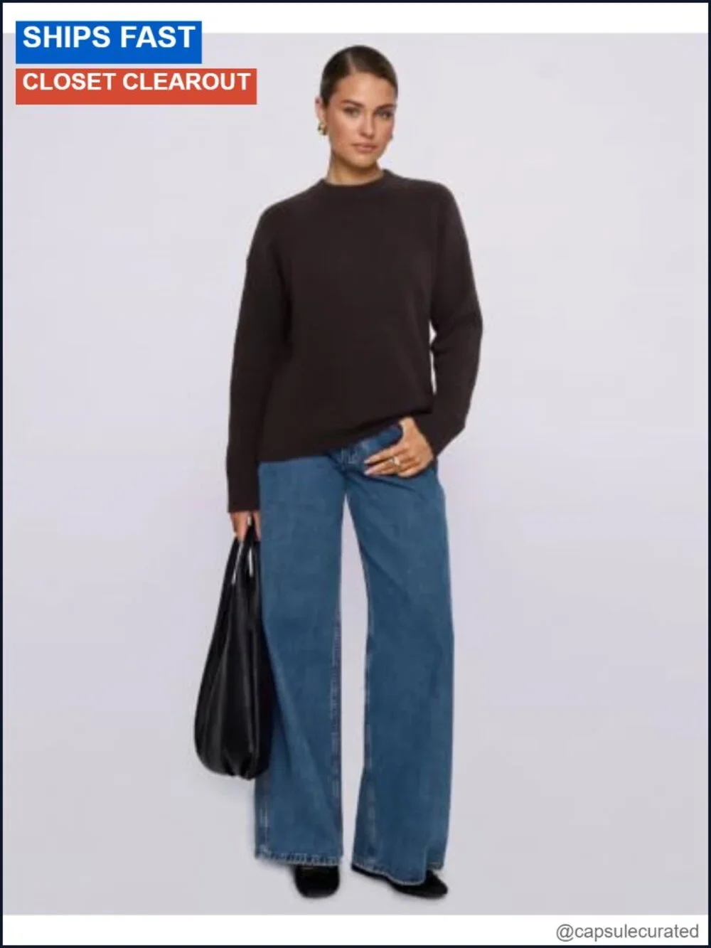 Women's Fuzzy Knit Oversized Crew Neck Long Sleeve Pullover Sweater